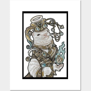 Steampunk Angel Ferret - Black Outline Posters and Art